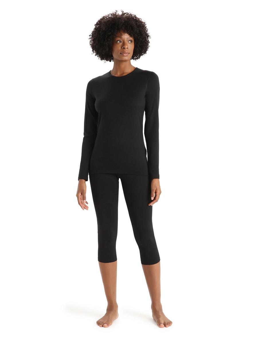 Une pièce Icebreaker Merino 200 Oasis Long Sleeve Crewe Thermal Top Femme Noir | FR 1768HAPK